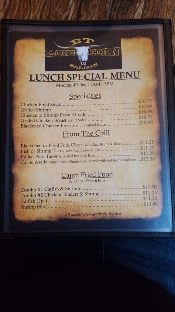 B T Longhorn Saloon menu 5