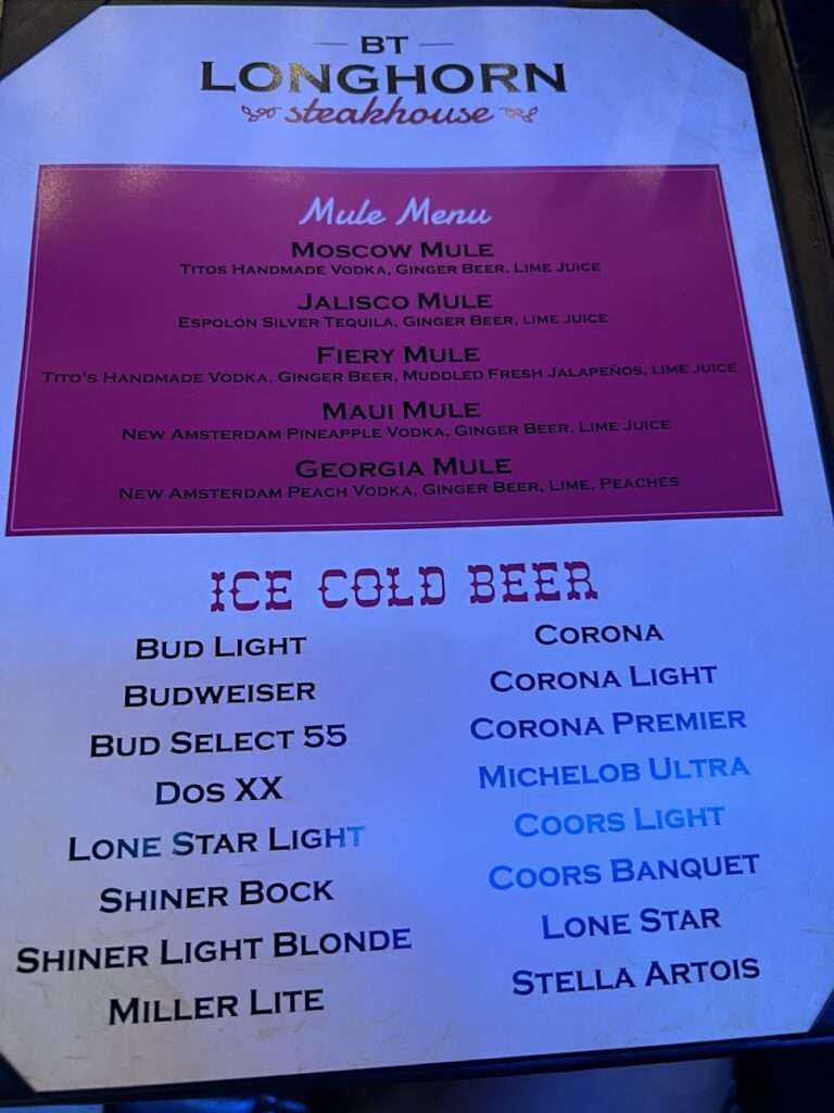 B T Longhorn Saloon menu 4